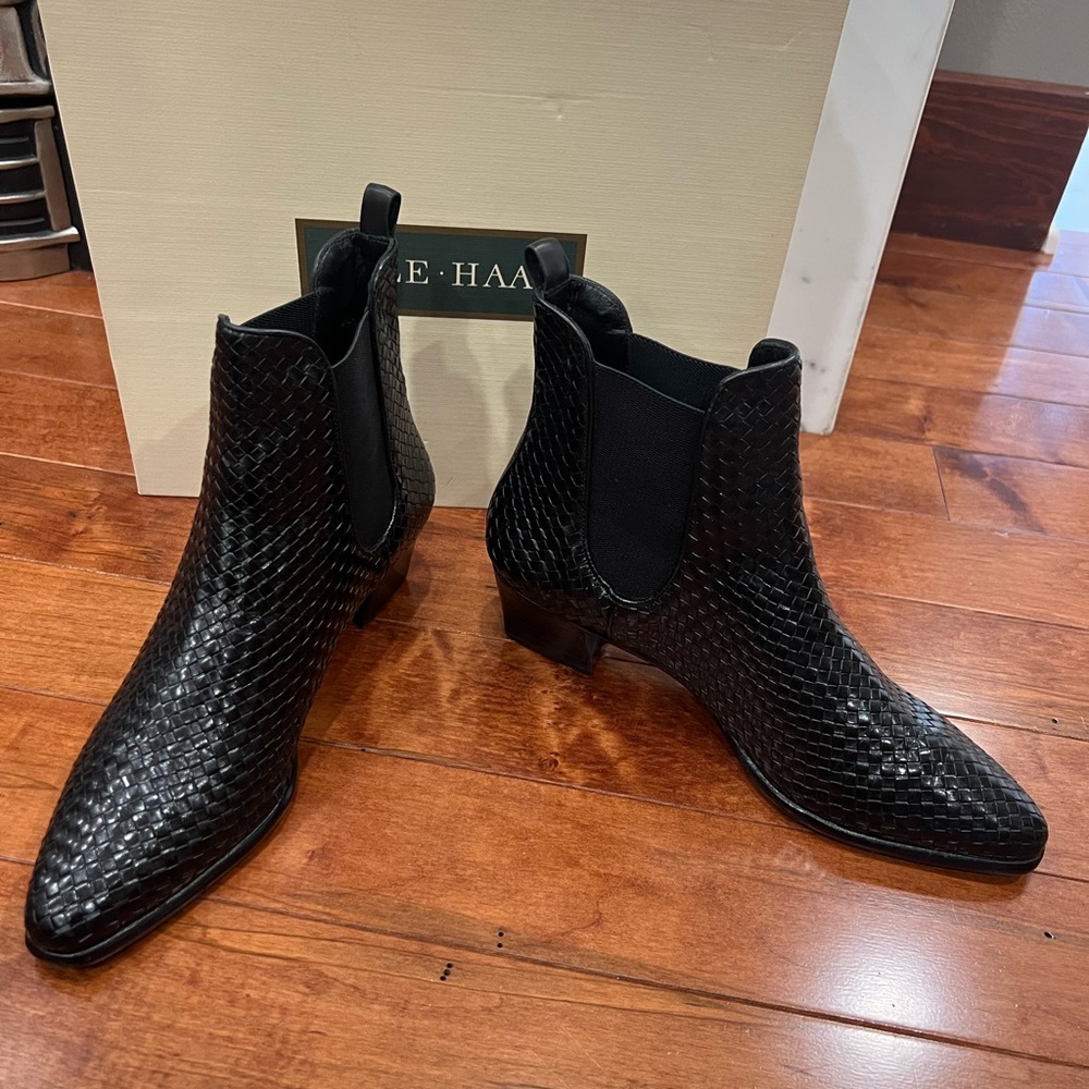 Cole Haan Black Woven Leather Boots - Picture 6 of 9